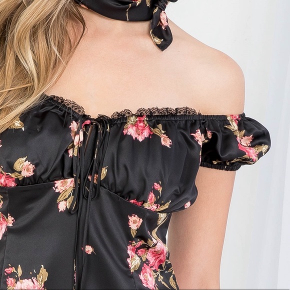 NWOT Black Floral Print Dress With Matching Bandana - Picture 6 of 6